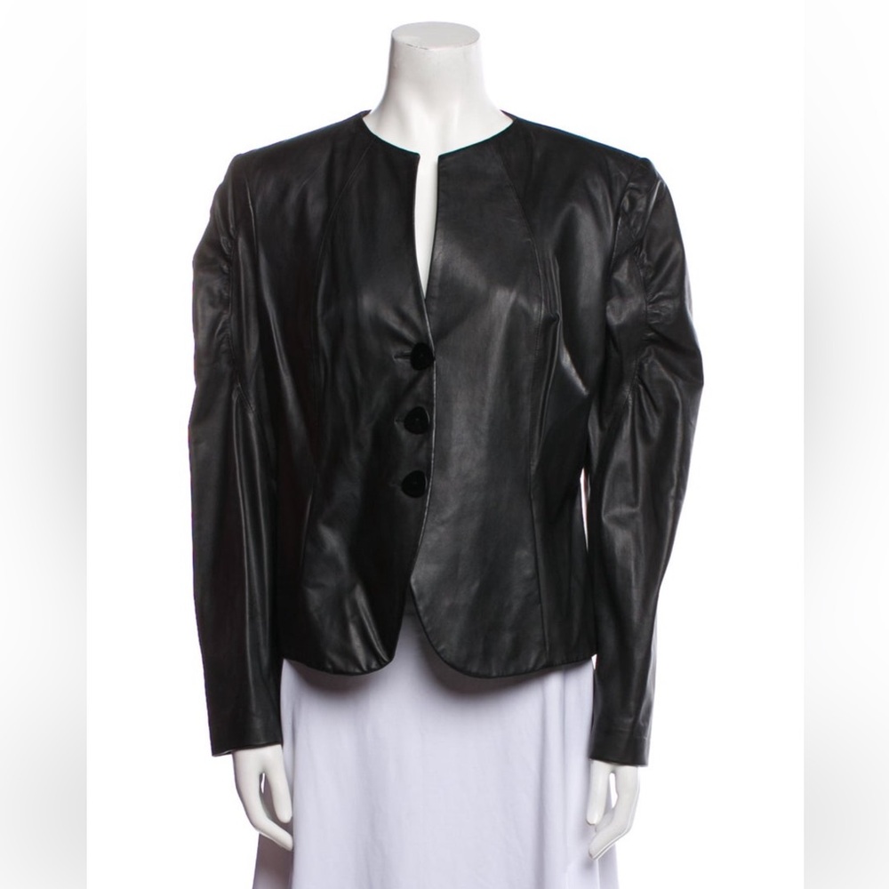 Armani Womens Black Leather Button-Front Jacket